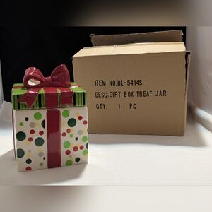 David's Cookies Polka Dot Gift Box Treat Jar Red Ribbon Collectible NIB